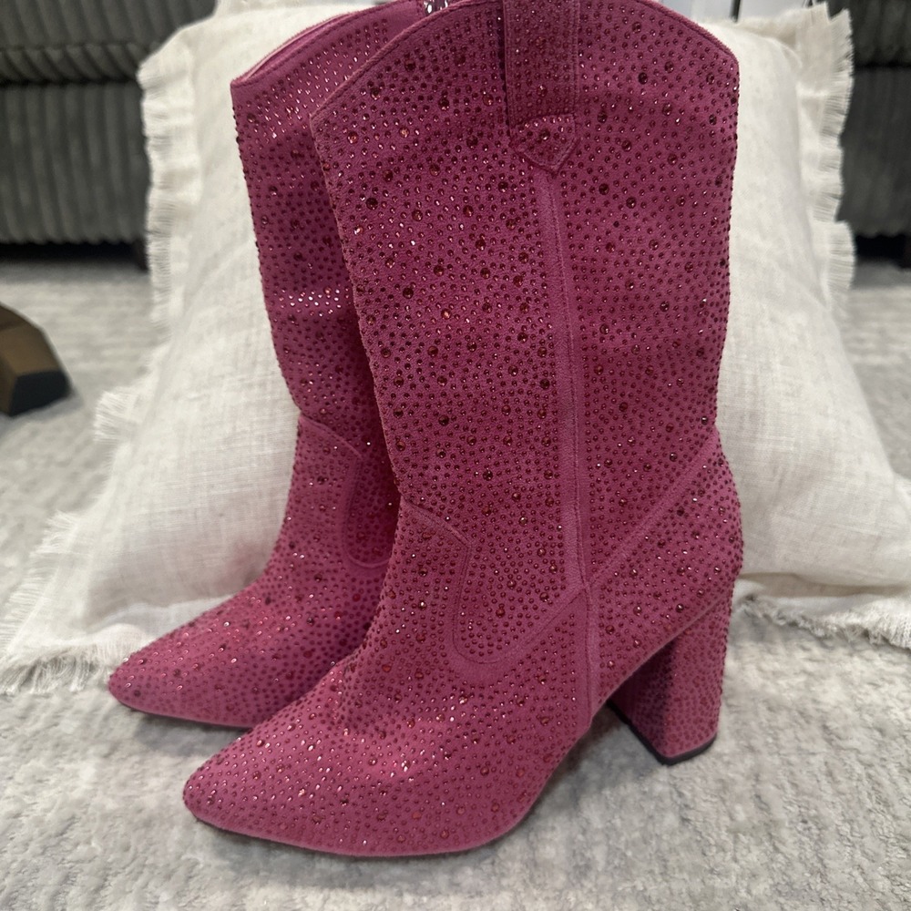 Pink Rhinestone Covered Boots High Heel Block Cowgirl Rodeo Western Women's 7 - Picture 2 of 16